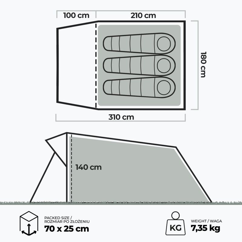 3 személyes felfújható kempingsátor KADVA AIRcamp 3 zöld 15