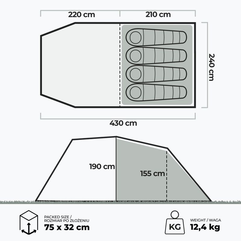 KADVA AIRcamp 4.4 4 személyes kemping sátor zöld 23