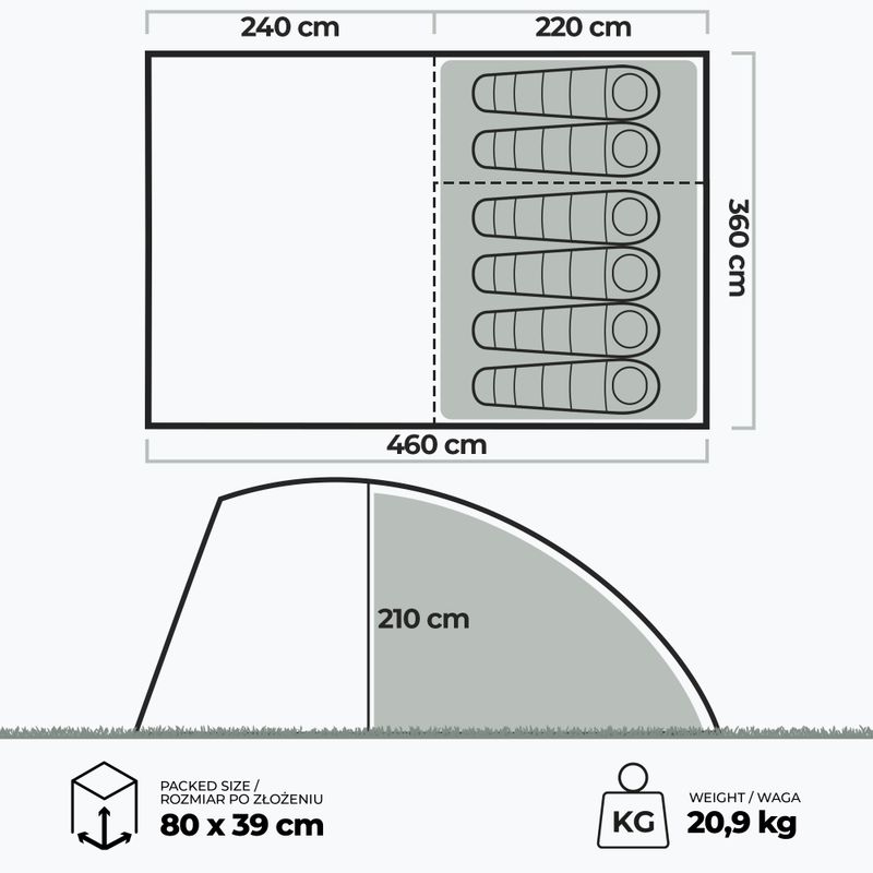 Felfújható 6 személyes kempingsátor KADVA AIRcamp 6.24 zöld 24