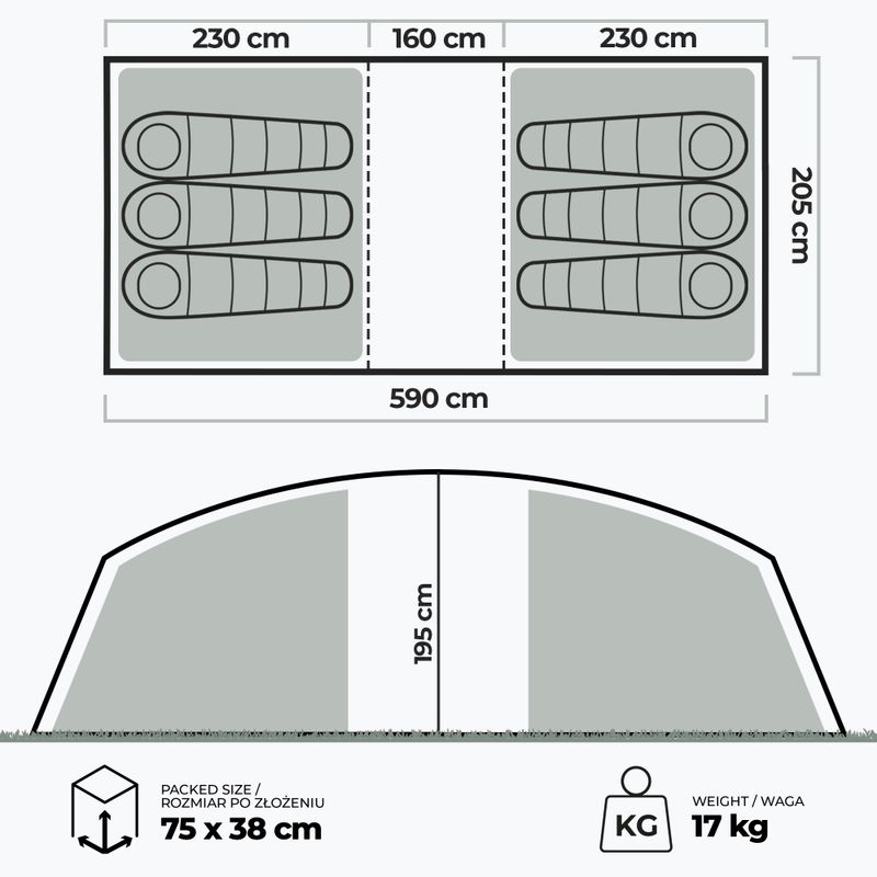 Felfújható 6 személyes kempingsátor KADVA AIRcamp 6.33 zöld 24