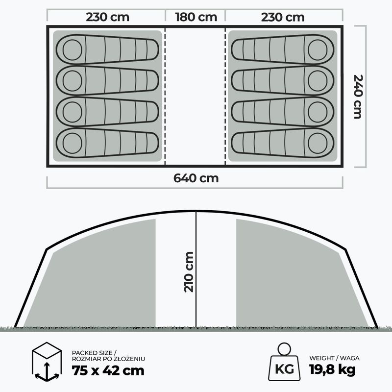 KADVA AIRcamp 8.44 8 személyes kemping sátor zöld 7