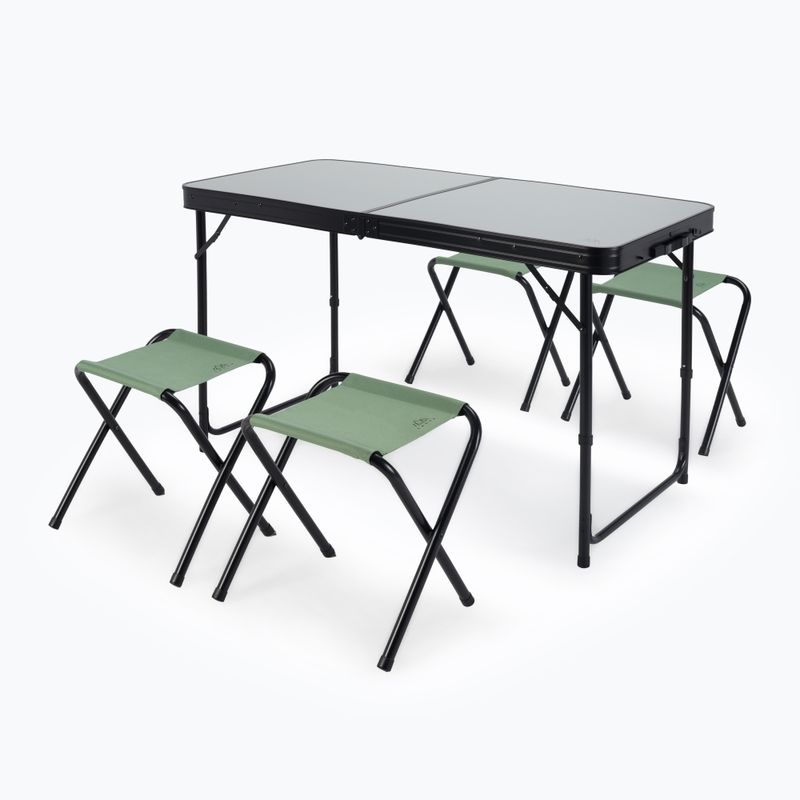 Összecsukható kempingasztal + székek KADVA CAMPtable szett 4-6 fő részére, szürke