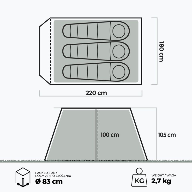 KADVA Tartuga 3 személyes kemping sátor kék 3