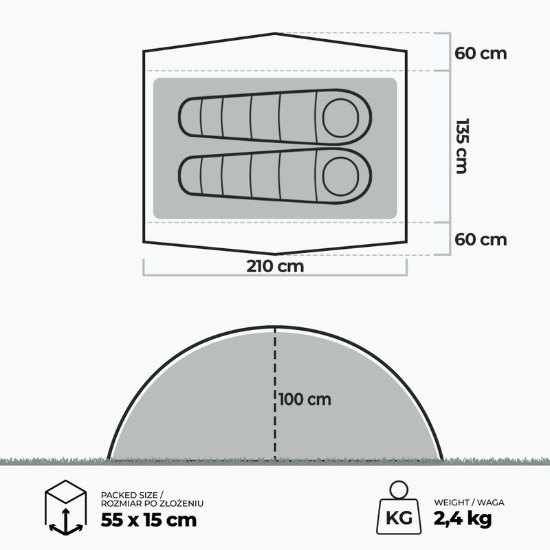 KADVA EXPEDIT 2 PRO 2 személyes trekking sátor ezüst színben 7