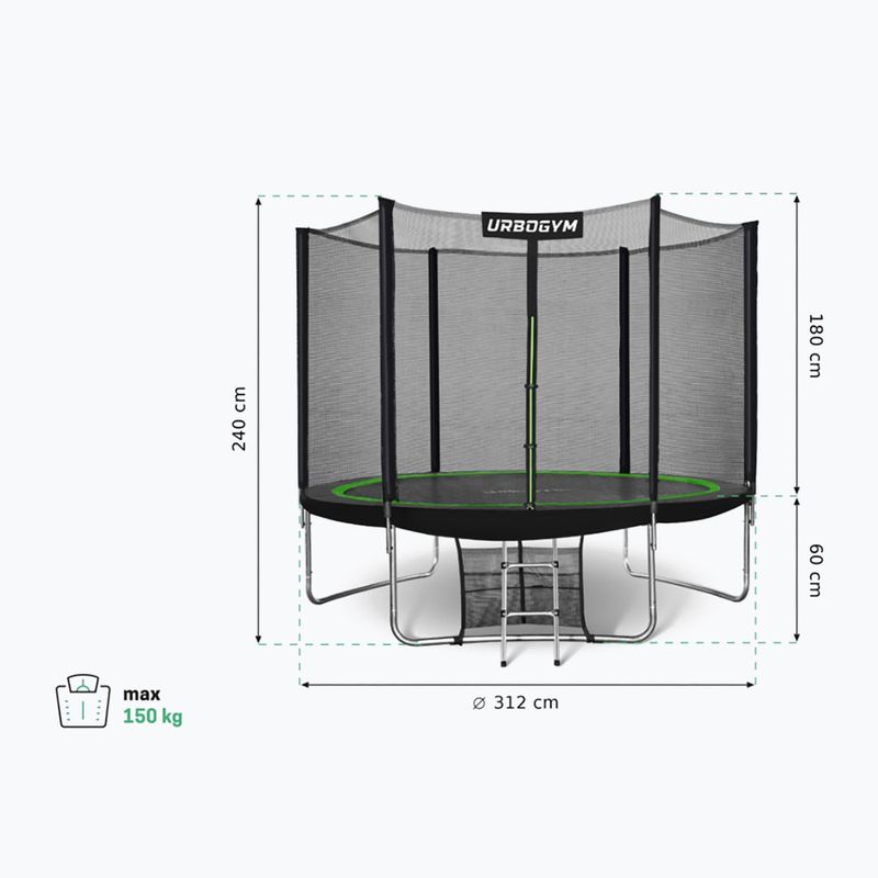 Urbogym Classic 312 cm-es kerti trambulin fekete 10FT 10