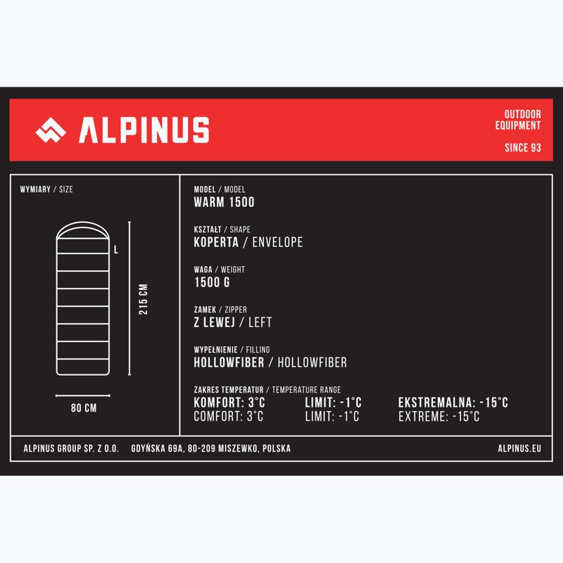 Alpinus Warm 1500 hálózsák balra fekete 6