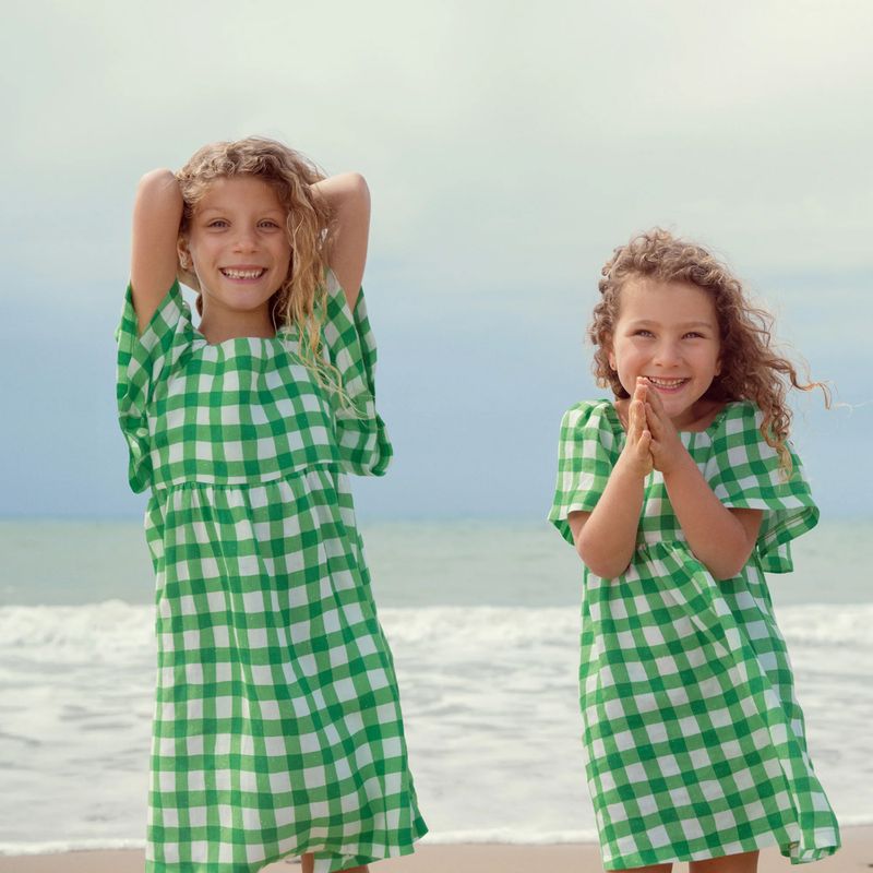 Gyerek egyberuha KID STORY Lniana green grid 7