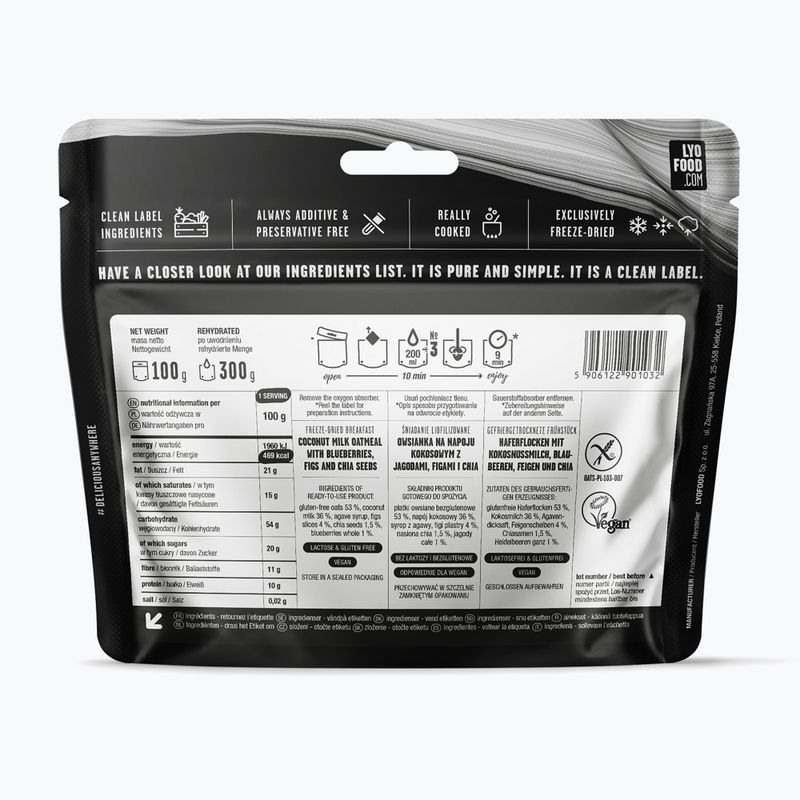 Liofilizált élelmiszer LYOFOOD Fügés-áfonyás zabkása 300 g 2