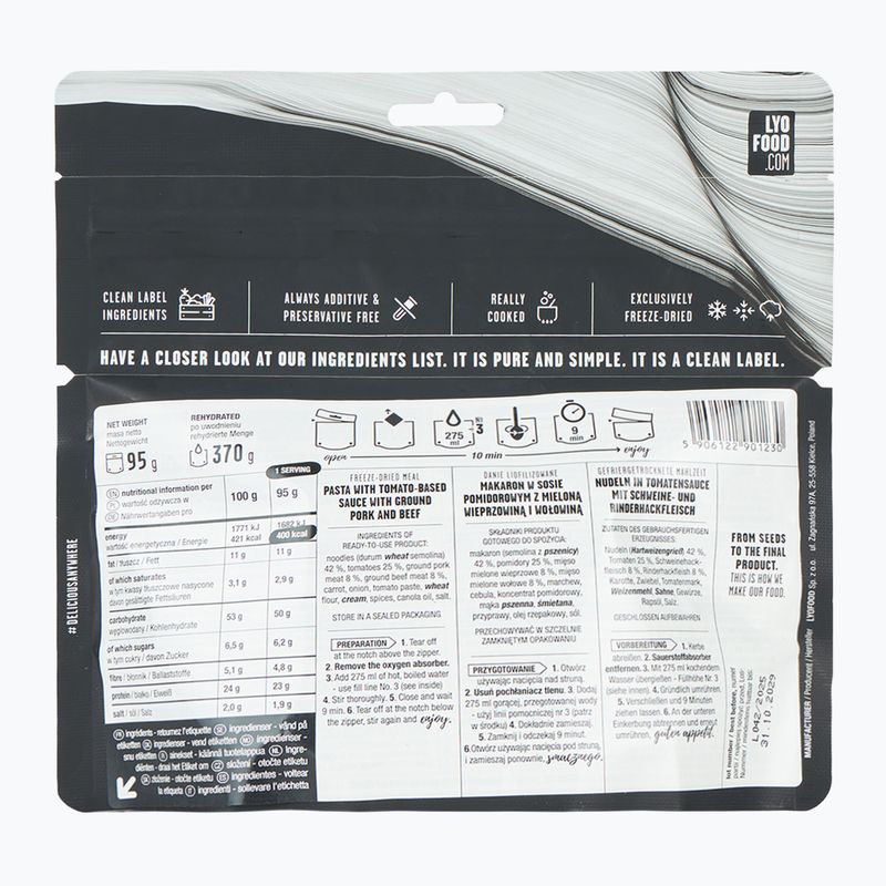 Liofilizált élelmiszer LYOFOOD Penne à la bolognese 370 g 2