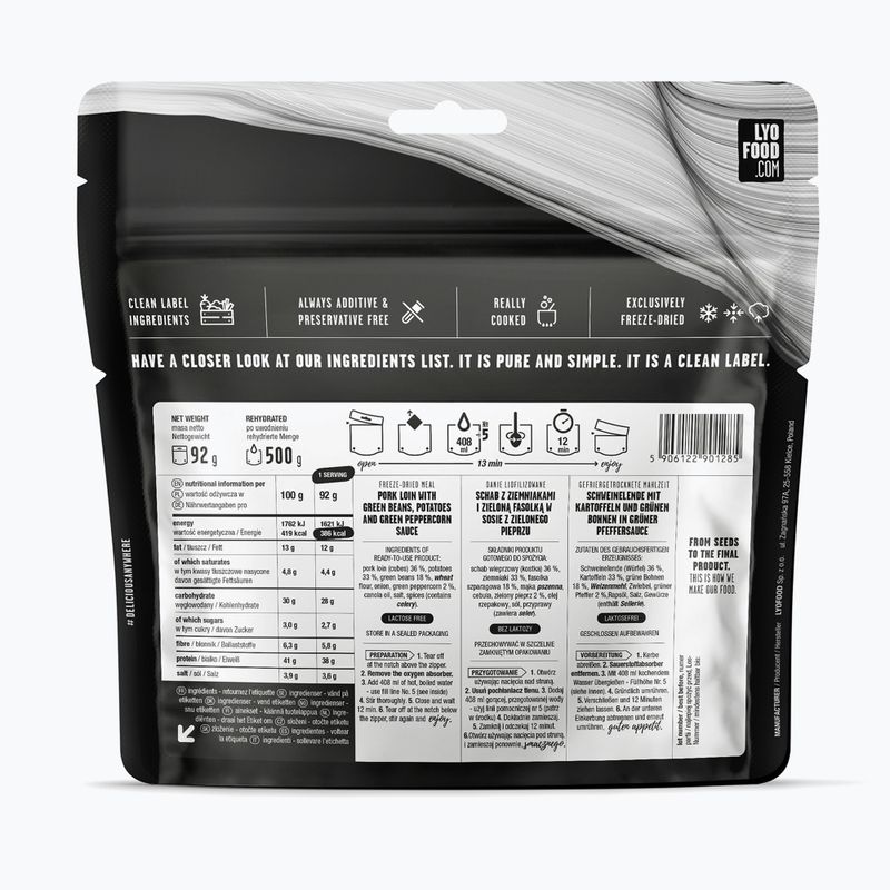 Liofilizált élelmiszer LYOFOOD Zöld borsos karaj 500 g 2