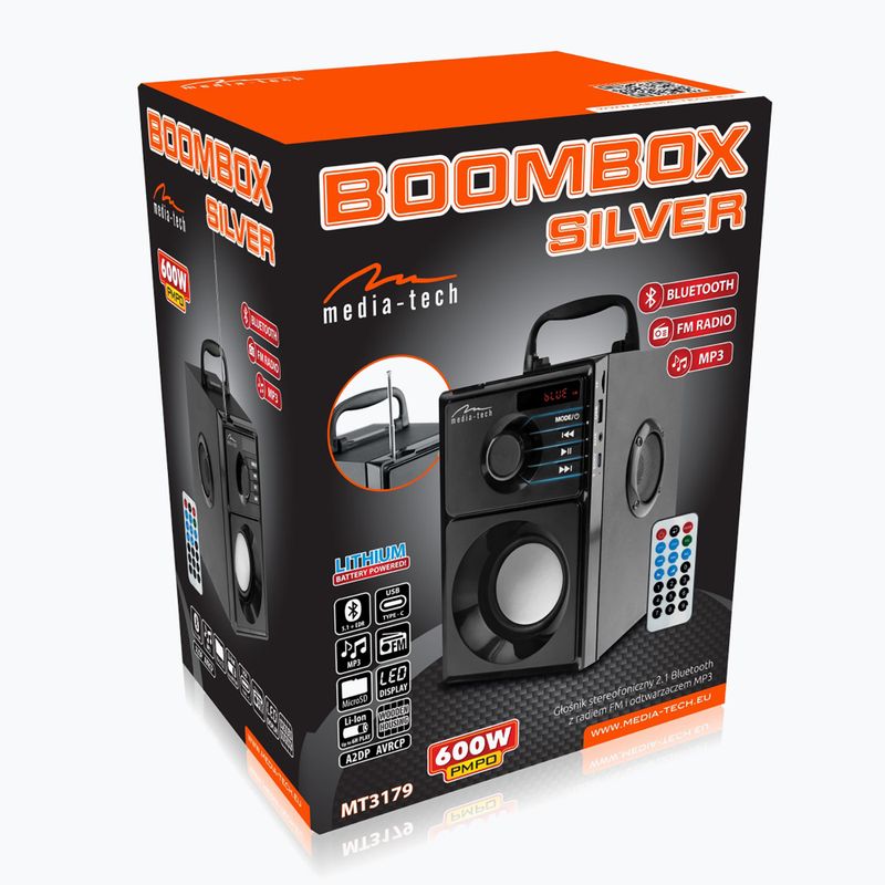 Media-Tech Boombox Silver mobil hangszóró fekete/ezüst 8