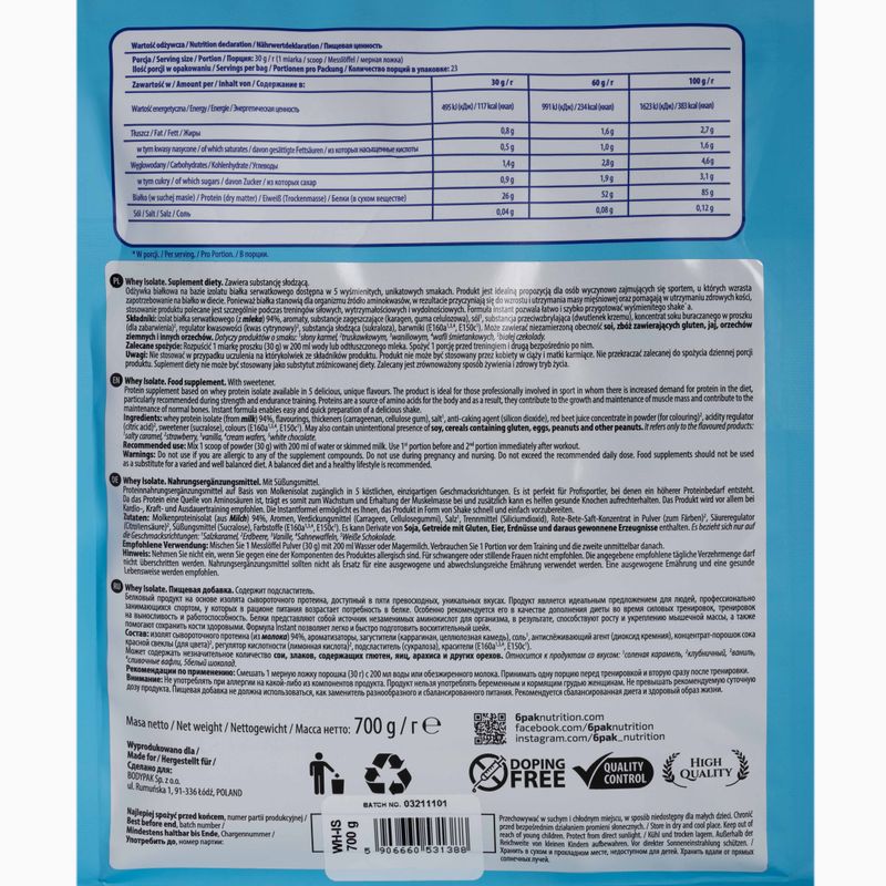 Tejsavó 6PAK izolátum 700g fehér csokoládé PAK/049#BICZE 2