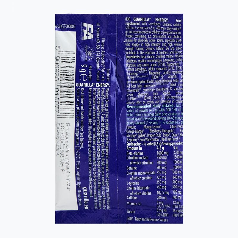 Fitness Authority Guarilla Enegry edzés előtti edzés 9 g szeder/ananász 2