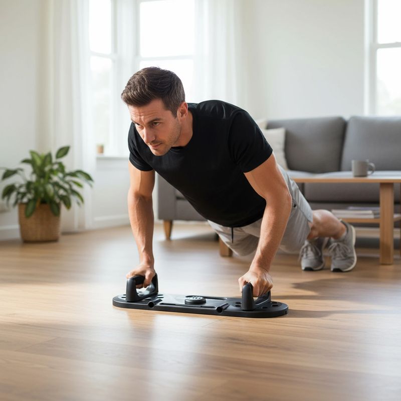 Multifunkciós deszka HMS DBP02 for abdominal muscle exercises and push-ups with straps 3w1 black 7