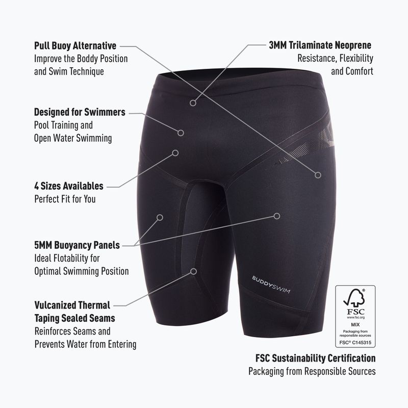 BuddySwim Floating Trilaminate Warmth neoprén rövidnadrág 5/3 mm fekete 4