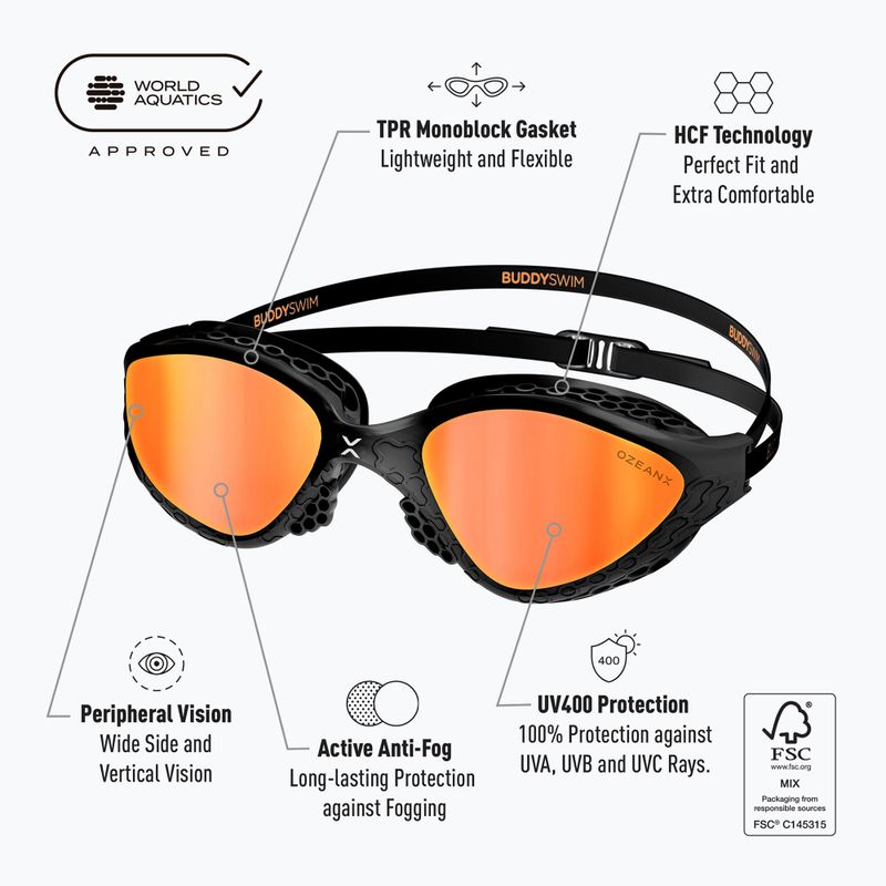 BuddySwim OzeanX Mirror fekete/narancs úszószemüveg 8
