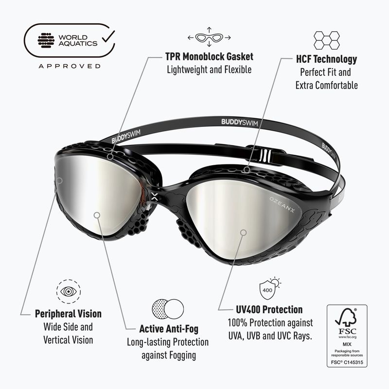 BuddySwim OzeanX Mirror fekete/ezüst úszószemüveg 8