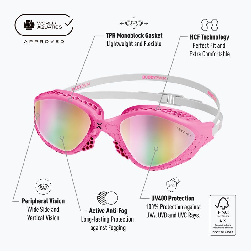 Úszószemüveg BuddySwim OzeanX Mirror pink/white/iridium 2