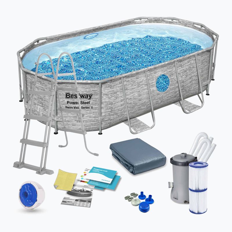 Fémvázas medence Bestway Power Steel Swim Vista Series Oval Pool Set 427x250 cm szürke