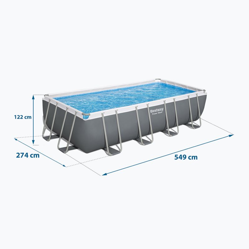 Fémvázas medence Bestway Power Steel Rectangular Pool Set 56465N 549 x 274 cm sötétszürke 6