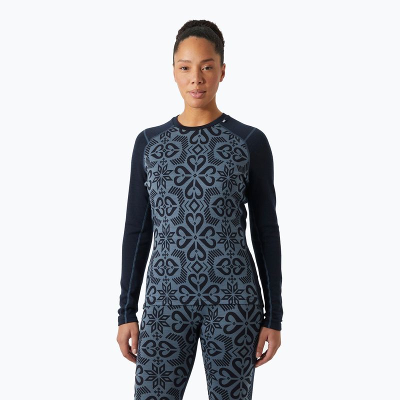 Női hőaktív pulóver Helly Hansen Lifa Merino Midweight Graphic Crew navy nordic rose aop