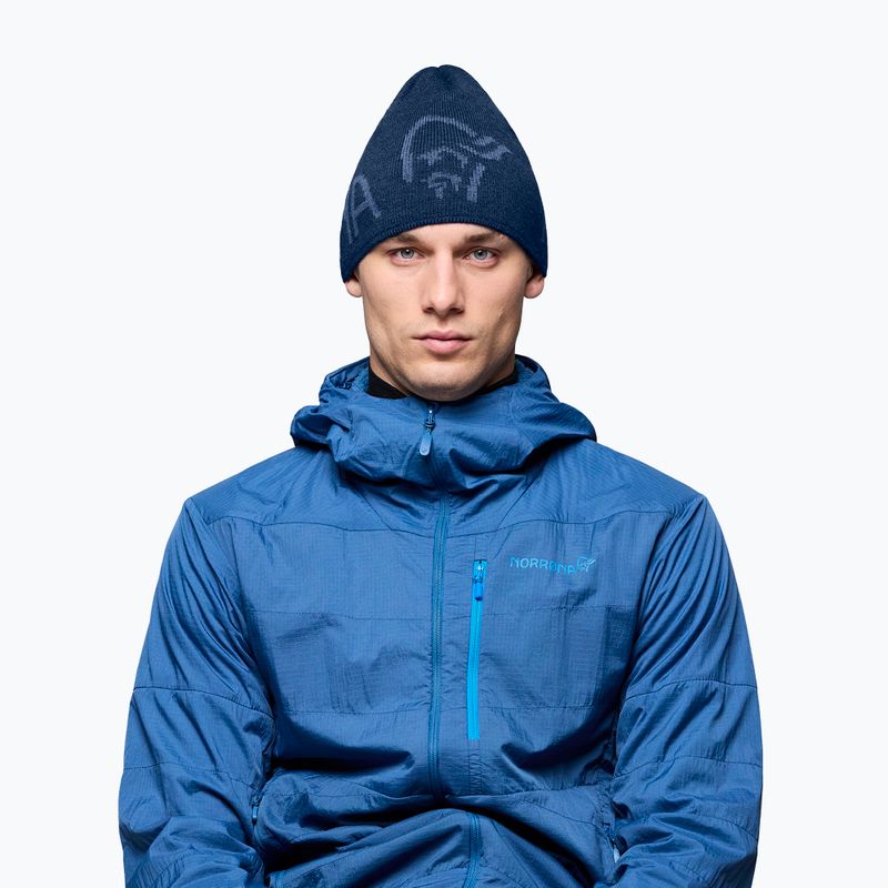 Téli sapka NORRONA MerinoUll Logo Beanie indigo night melange 2