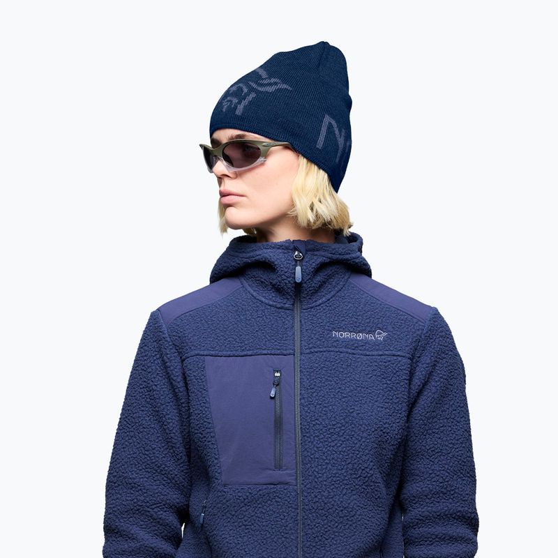 Téli sapka NORRONA MerinoUll Logo Beanie indigo night melange 5