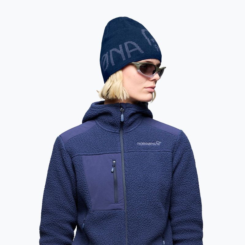 Téli sapka NORRONA MerinoUll Logo Beanie indigo night melange 6