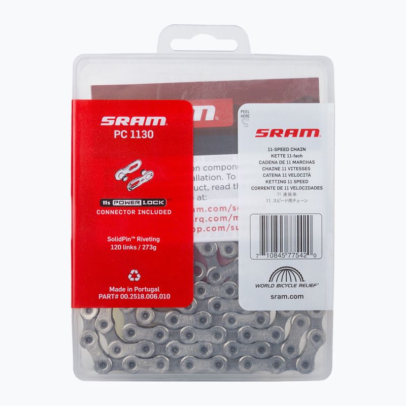 SRAM CN kerékpárlánc PC1130 120LI W/ PWR.LCK 11S ezüst 00.2518.006.010 2