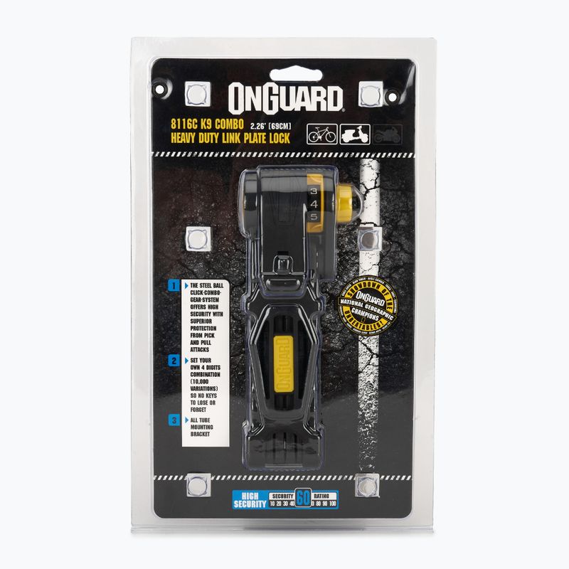 ONGUARD Link Plate Lock K9 COMBO összecsukható 8116C kombinációs kerékpárzár fekete ONG-8116C