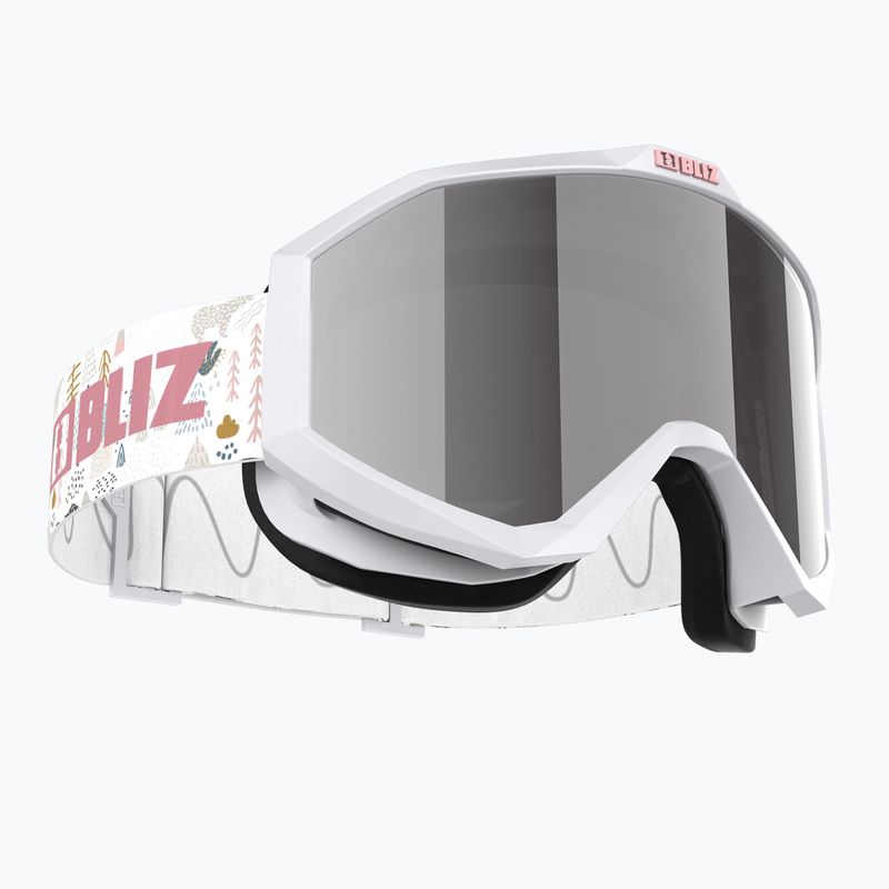 Gyerek síszemüveg Bliz Liner Jr white pink logo/pink&silver mirror