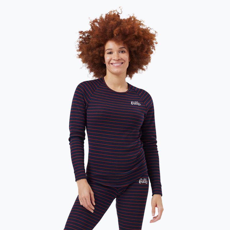 Női termo hosszú ujjú felső ODLO Warm Originals Stripes Bl Top Crew Neck dark saphire