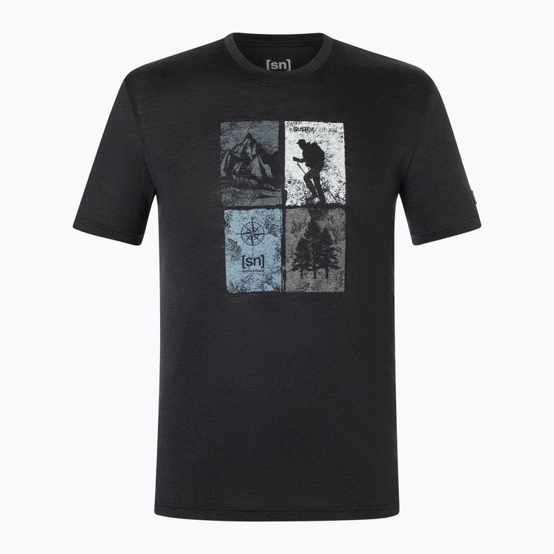 Férfi póló super.natural Go Hiking Tee jet black/various 5