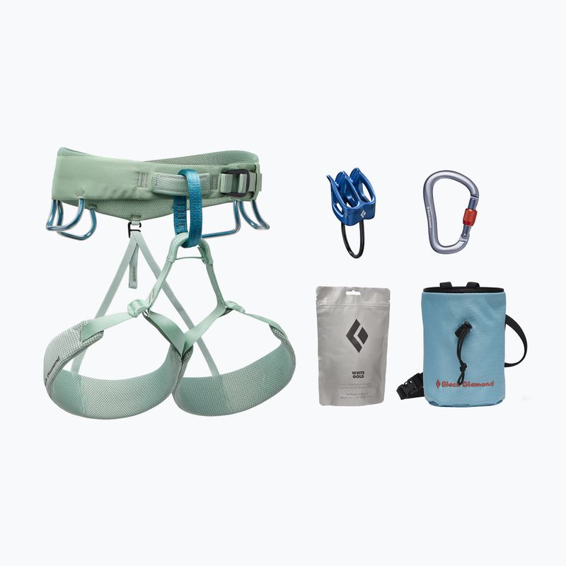 Női hegymászó szett hevederrel Black Diamond Momentum Harness csomag pasztell zöld színben