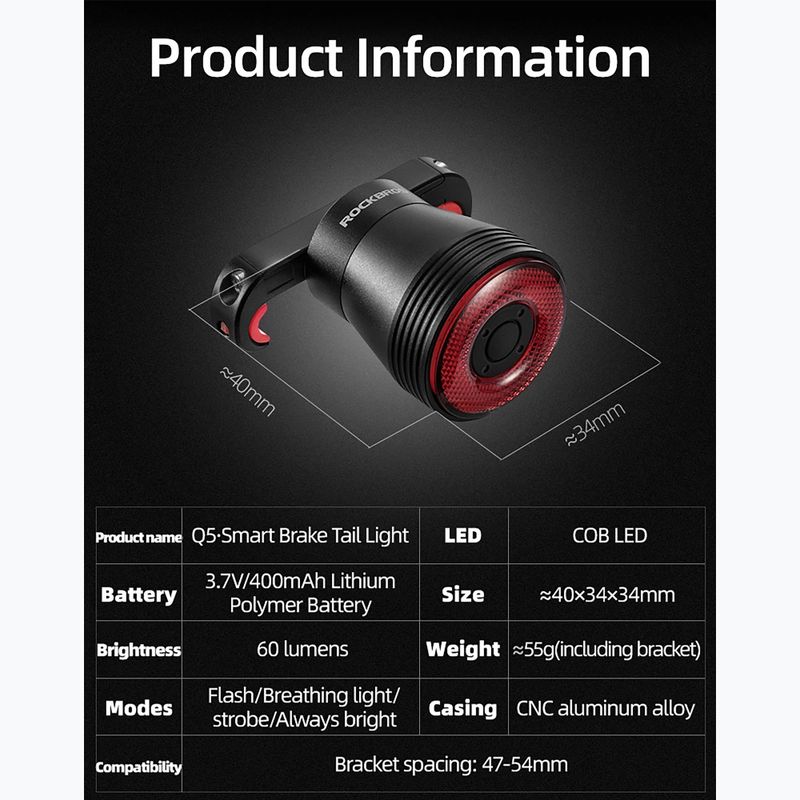 Hátsó kerékpárlámpa Rockbros TL907Q50 Taillight 60 Lumen black 7
