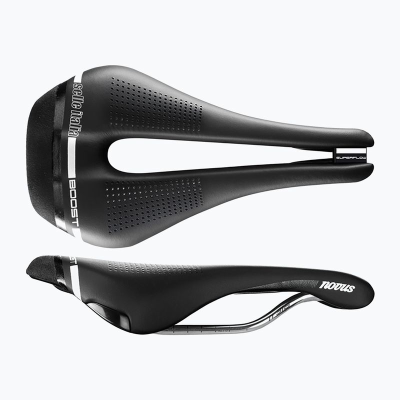 Selle Italia Novus Boost Superflow S Ti 316 Rail Fibra-Tek kerékpár nyereg fekete SIT-080A302IKC002