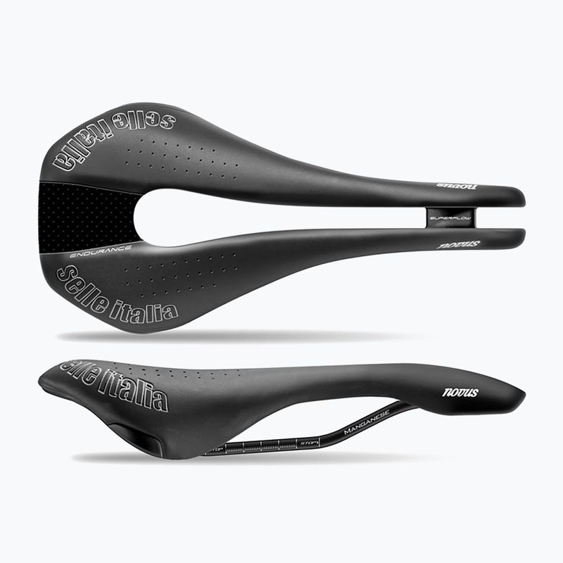 Selle Italia Novus Endurance TM Superflow kerékpár nyereg, mangán sín, Duro-Tek fekete