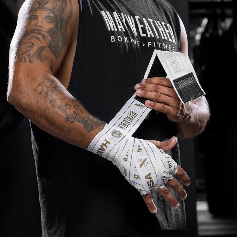 Kézbandázsok Hayabusa Mayweather Stretch Hand Wraps 450 cm white/gold 6