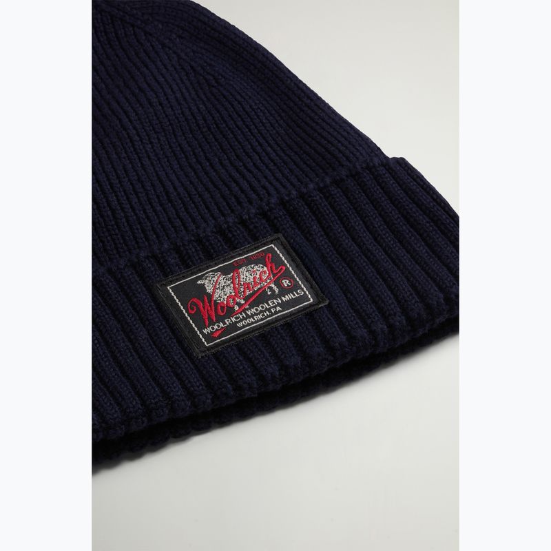 Férfi téli sapka Woolrich Legacy Patch Beanie melton blue 3