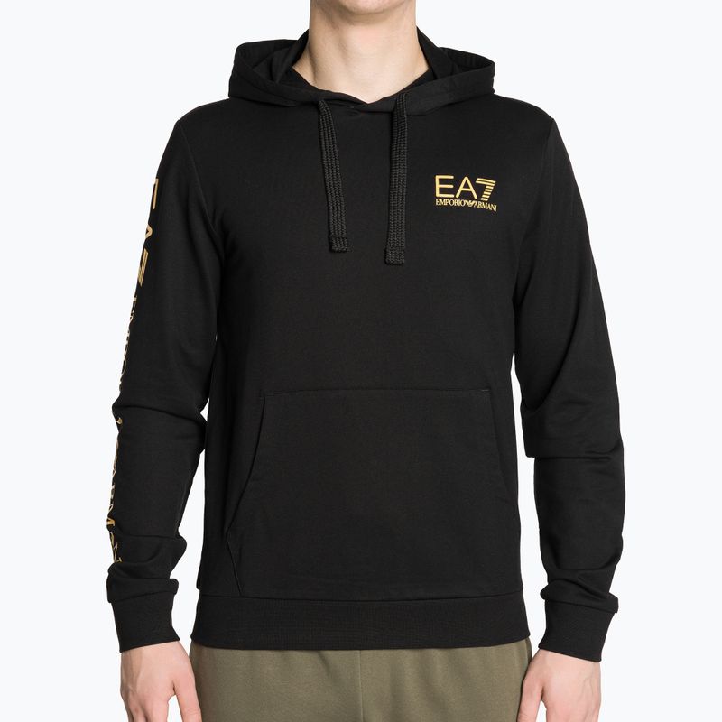 Férfi pulóver EA7 Emporio Armani Train Logo Series Hoodie Extended Logo Coft black/gold logo
