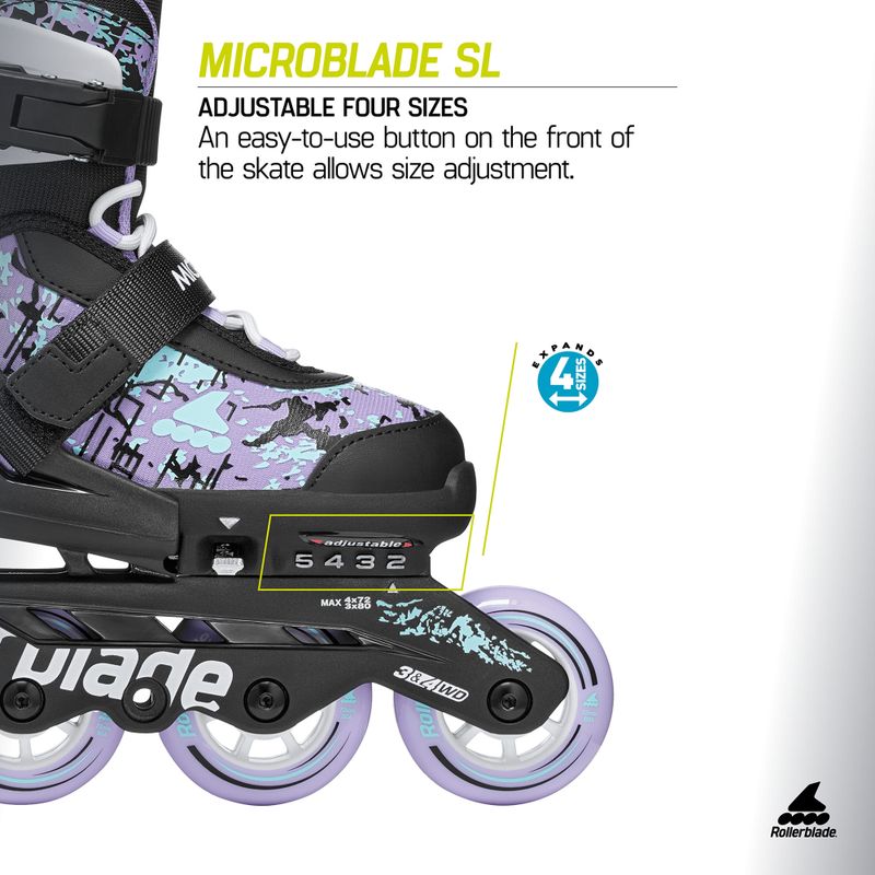 Gyerek görkorcsolya Rollerblade Microblade SL Jr black/lavender/light blue 9