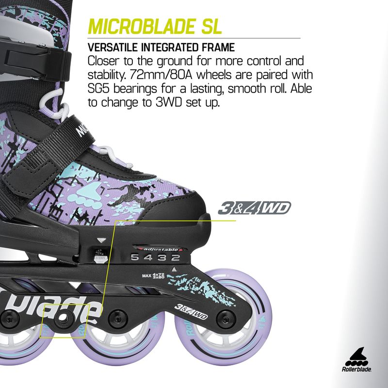 Gyerek görkorcsolya Rollerblade Microblade SL Jr black/lavender/light blue 10