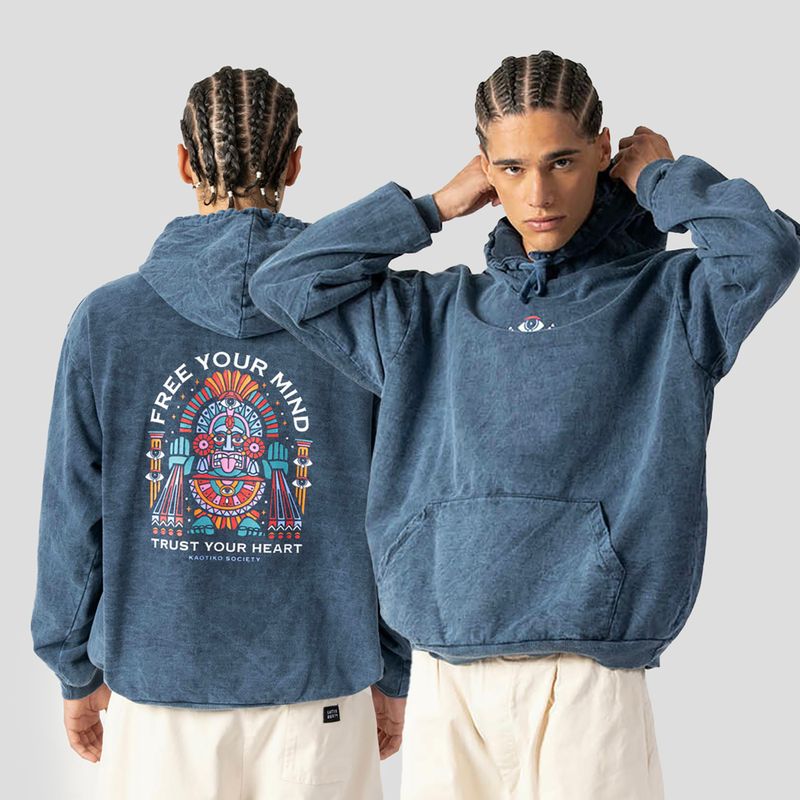 Férfi Kaotiko Washed Free Your Mind pulóver navy színben 3
