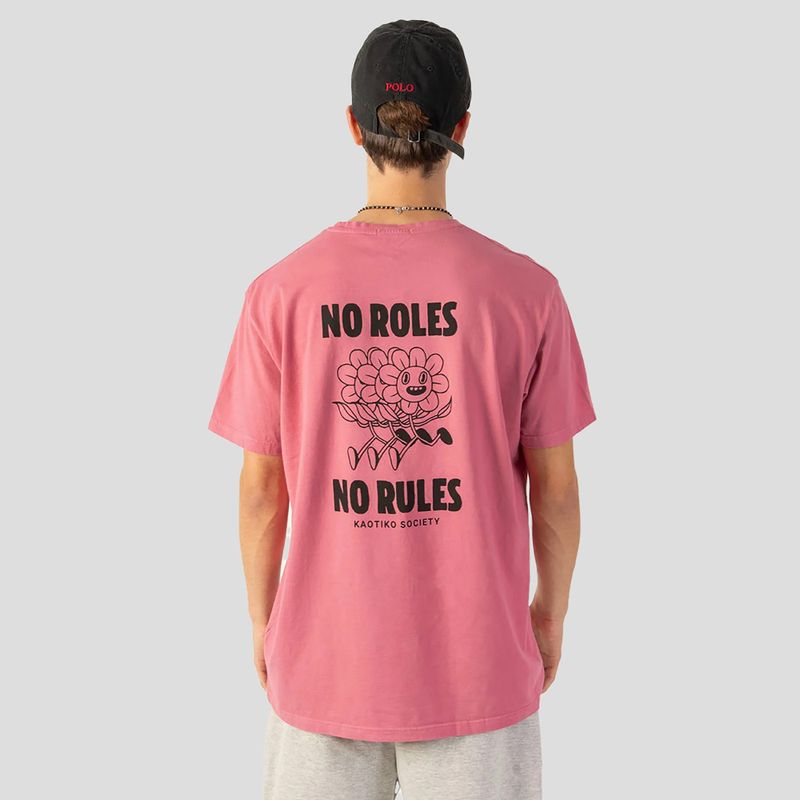 Férfi Kaotiko mosott No Roles Flower rózsaszín flamingó póló 3