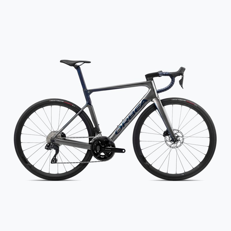 Orbea Orca M30i LTD PWR 2023 csillogó antracit/kék karbon nézet országúti kerékpár