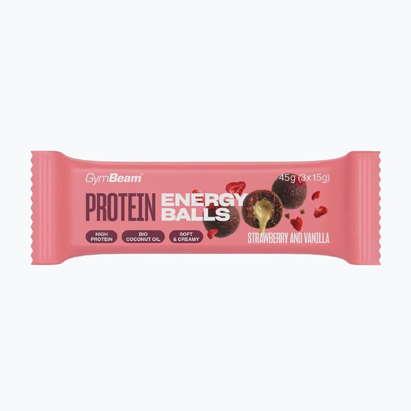 Fehérjeszelet GymBeam Protein Energy Balls 45 g stawberry vanilla