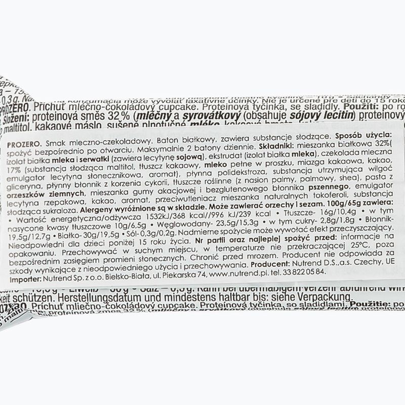 Nutrend Prozero fehérjeszelet 65g csokoládé cupcake VM-060-65-MLČ 2