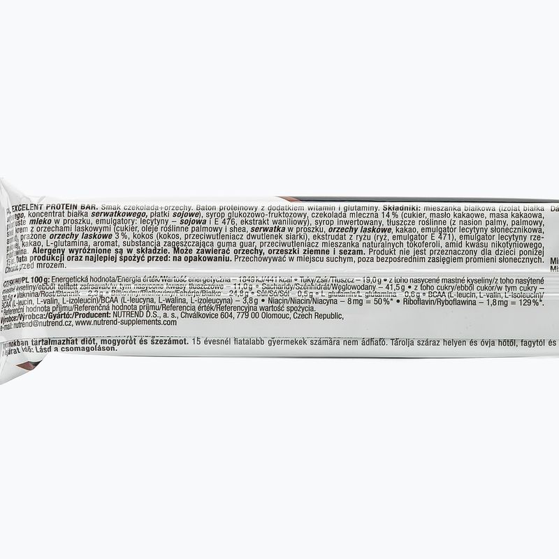 Nutrend Excelent Protein szelet 85g csokoládé-dió VM-025-85-ČOO 2