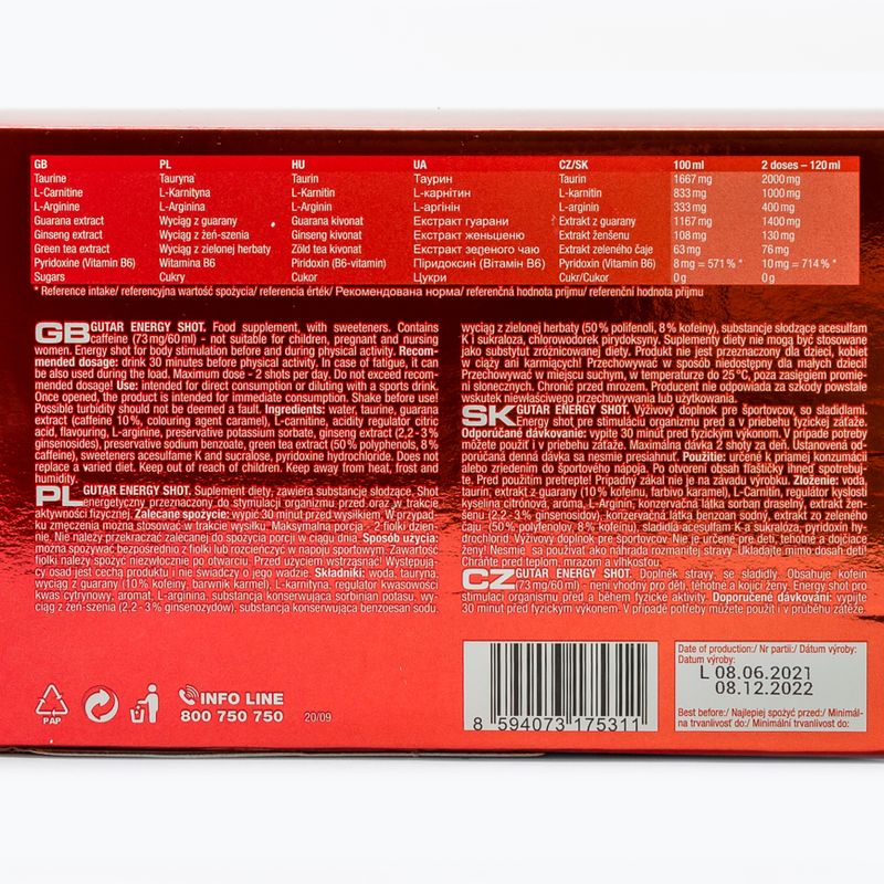 Nutrend Gutar Energy edzés előtti injekciók 20X60ml VT-053-1200-XX 2