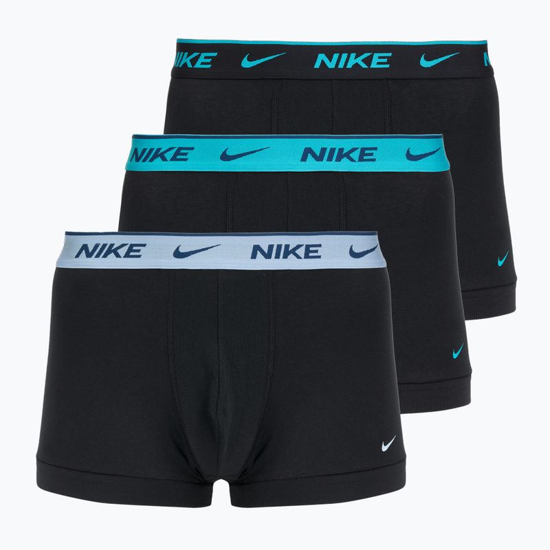 Férfi boxeralsó Nike Everyday Cotton Stretch Trunk 3 pár fekete világos kék/poros kaktusz/fekete derékpánt fekete derékrész